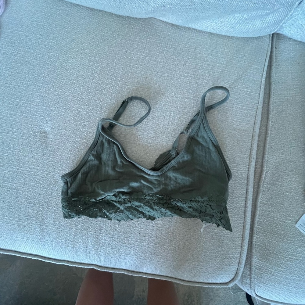 aerie Olive Green Lace-Trim Bralette